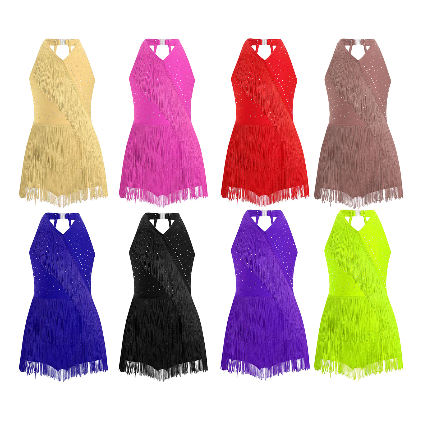 Kids Girls Latin Leotard Dress - Rhinestone Banding Trim avaliação e preço