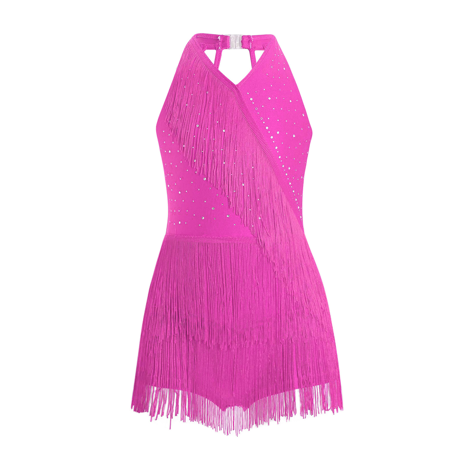 Kids Girls Latin Leotard Dress - Rhinestone Banding Trim avaliação e preço