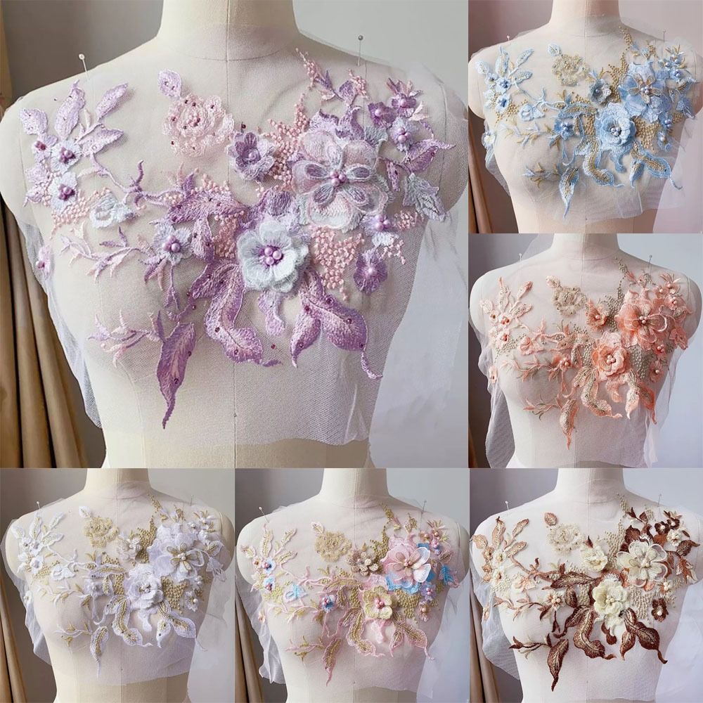 3D Flowers Beaded Lace Fabrics - Applique Patch Flower avaliação e preço
