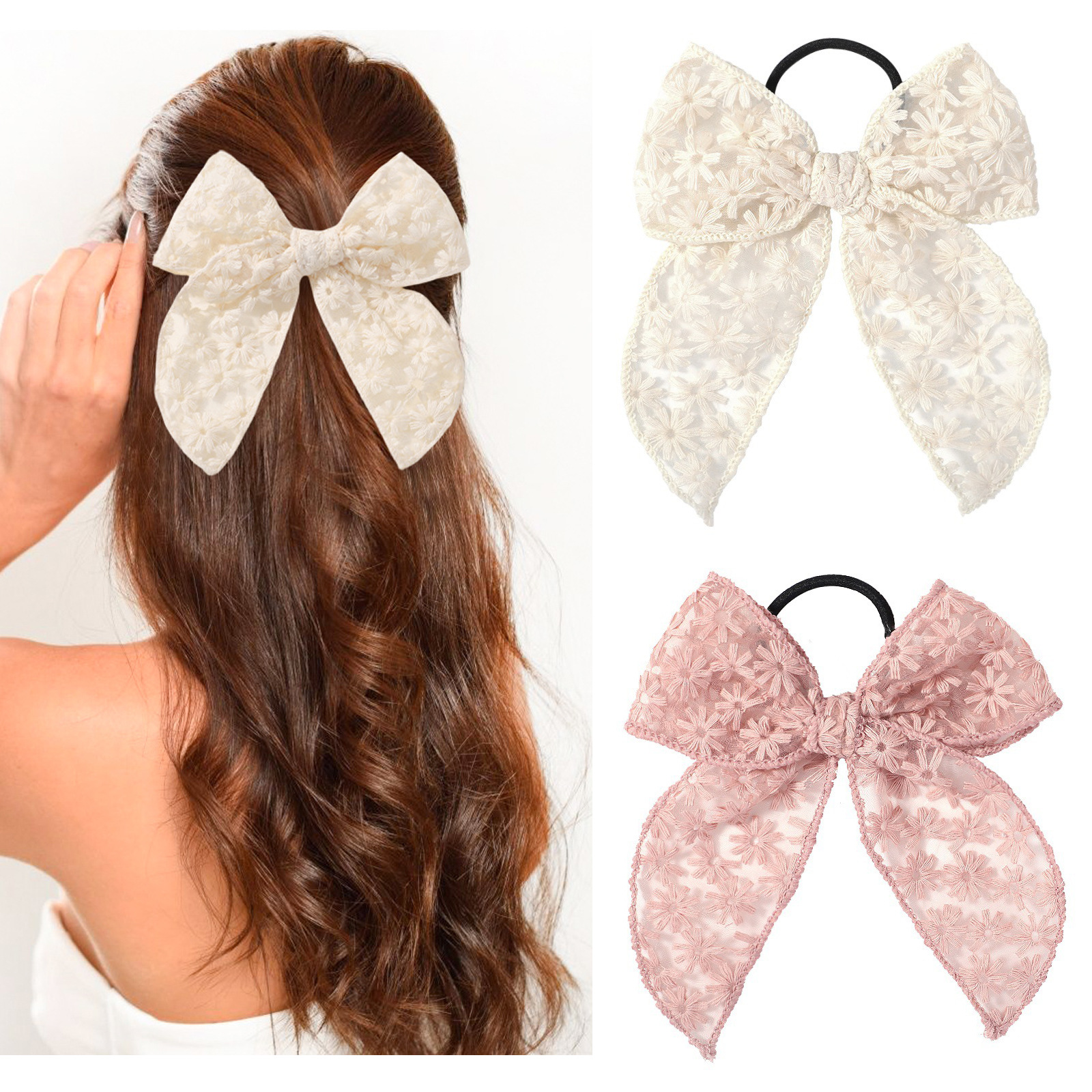 Elegant Lace Bow Hair Tie for  - Elastic Lace Trim avaliação e preço