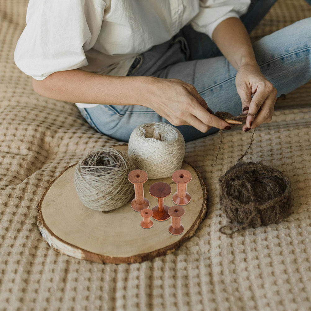 7Pcs Wooden Thread Spools Empt - Embroidery Craft avaliação e preço