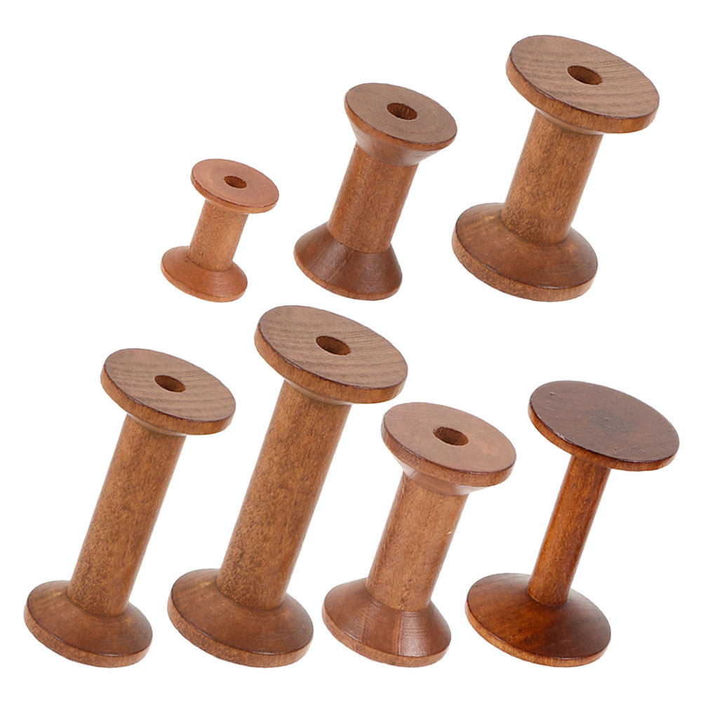 7Pcs Wooden Thread Spools Empt - Embroidery Craft avaliação e preço