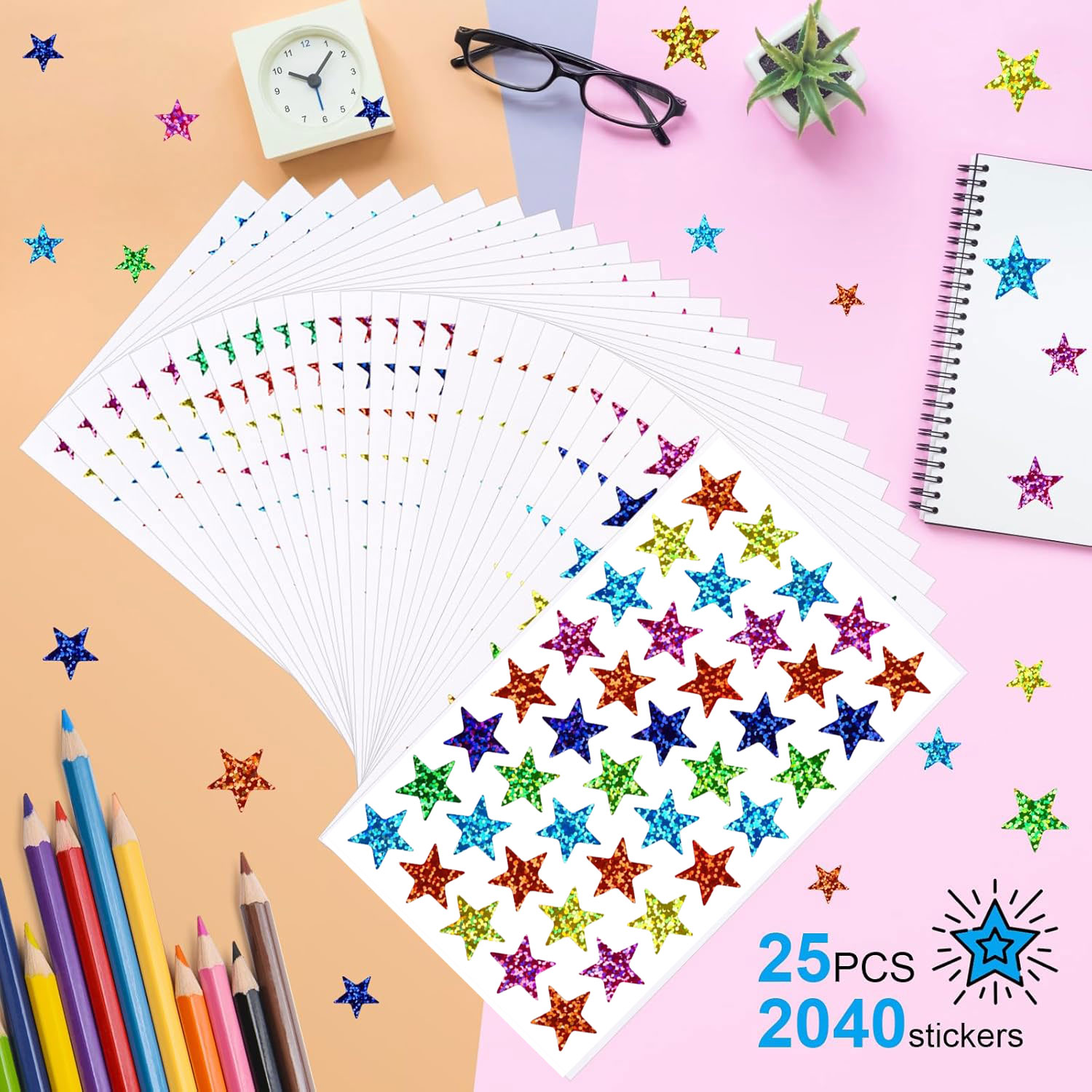 25 sheets Star Stickers 2040pc - Glitter Vinyl Roll avaliação e preço