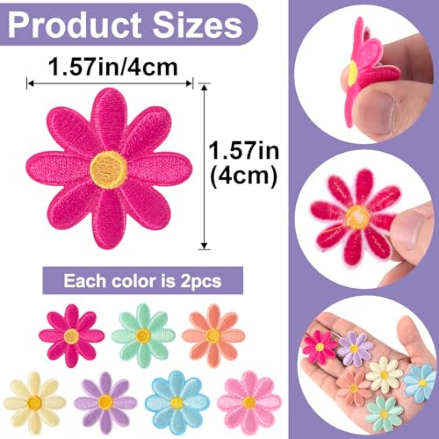 14 Pcs Flower Iron on Patches, - Applique Patch Flower avaliação e preço