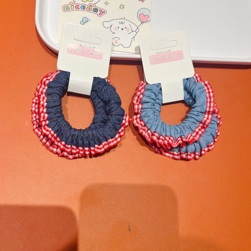 Lace Trim Denim Hair Ties Red  - Elastic Lace Trim avaliação e preço