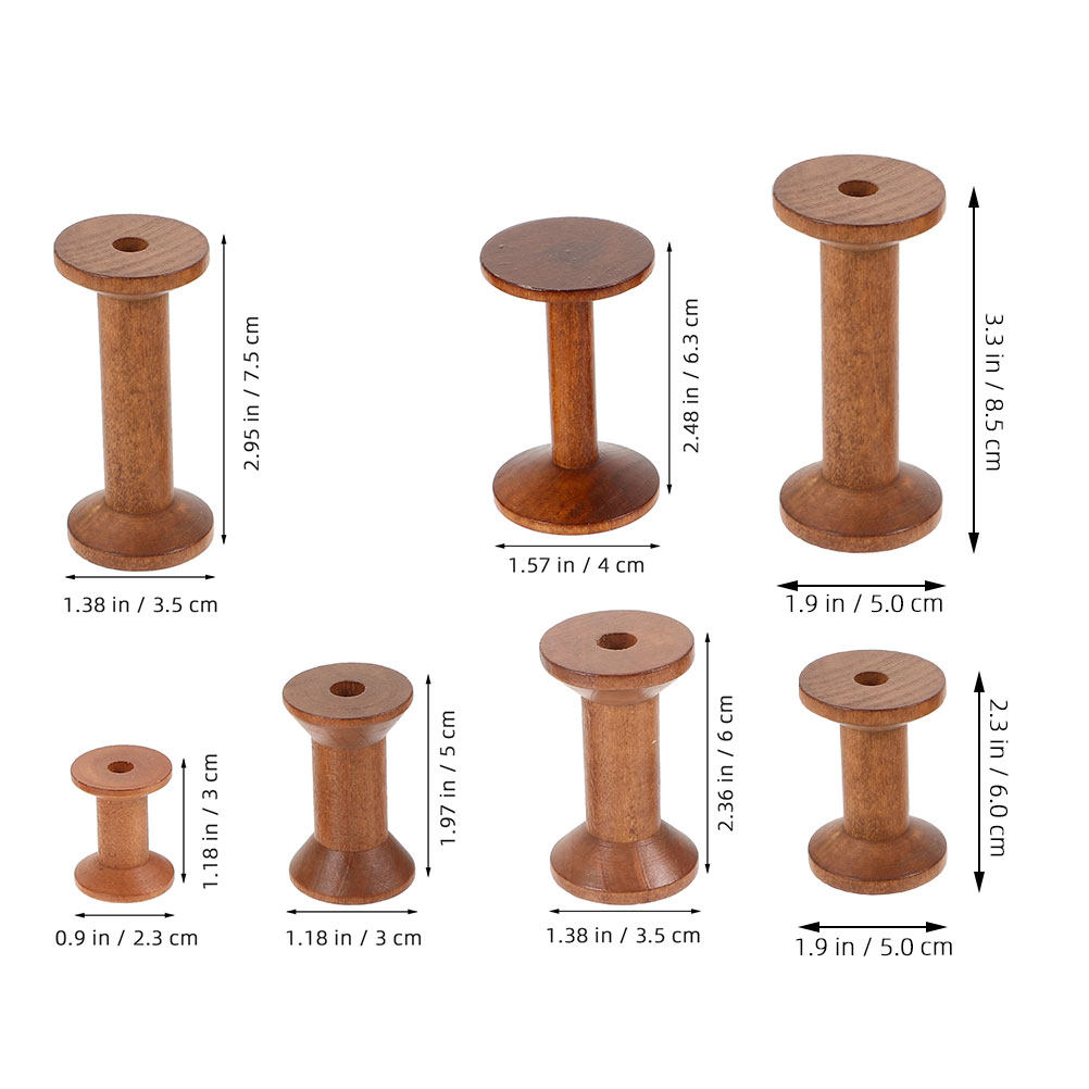 7Pcs Wooden Thread Spools Vint - Embroidery Craft avaliação e preço