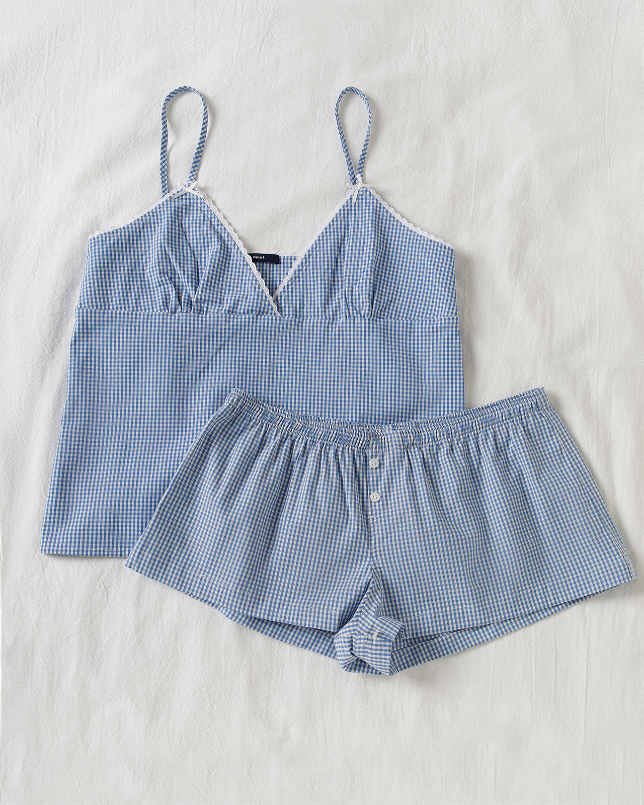 Blue Plaid Shorts 2 Piece Set  - Elastic Lace Trim avaliação e preço