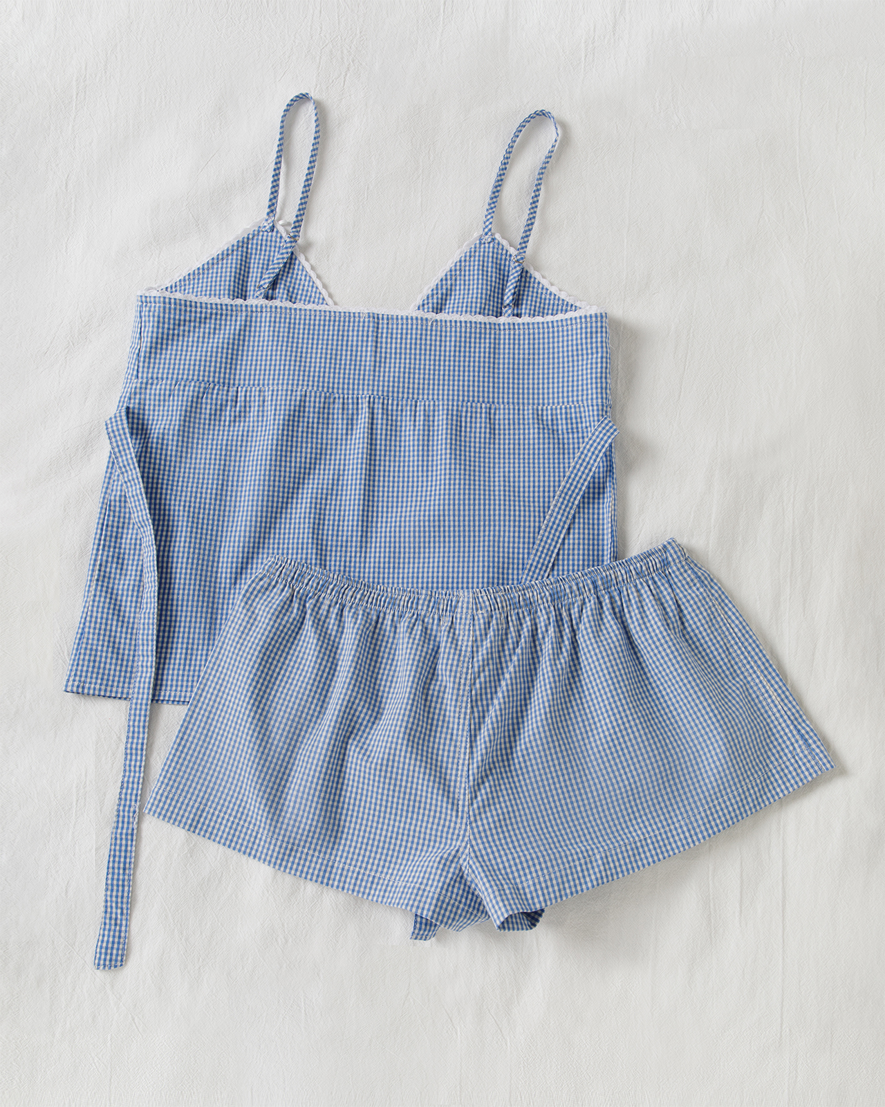 Blue Plaid Shorts 2 Piece Set  - Elastic Lace Trim avaliação e preço