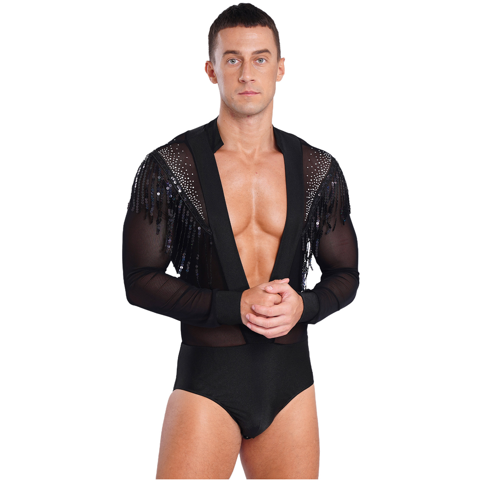 Mens Latin Salsa Dance Perform - Rhinestone Banding Trim avaliação e preço