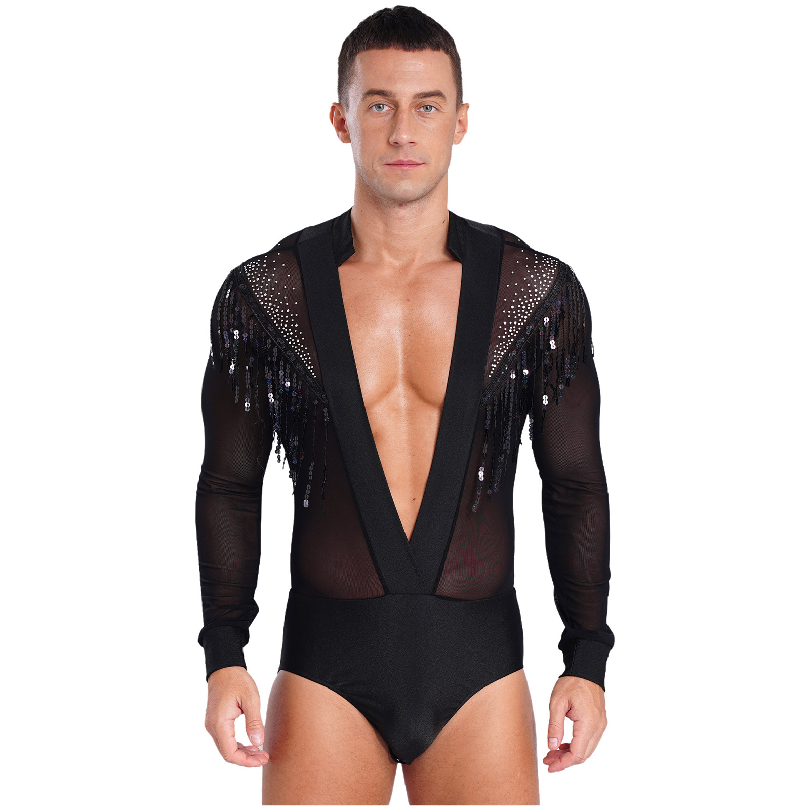 Mens Latin Salsa Dance Perform - Rhinestone Banding Trim avaliação e preço