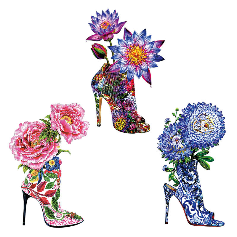 High heels flowers Iron On Pat - Applique Patch Flower avaliação e preço