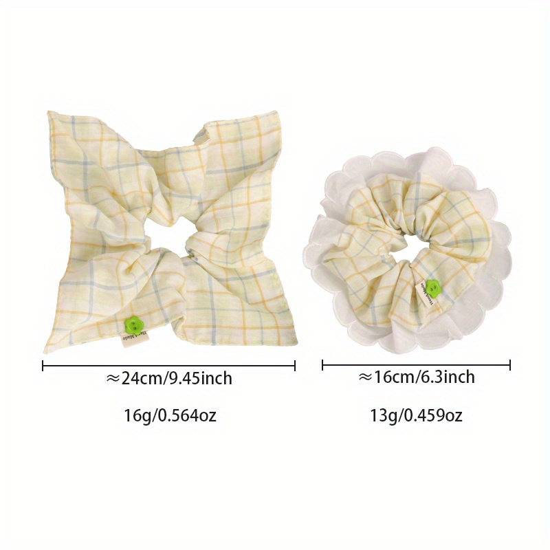 Mint-Green Checkered Hair Tie  - Elastic Lace Trim avaliação e preço