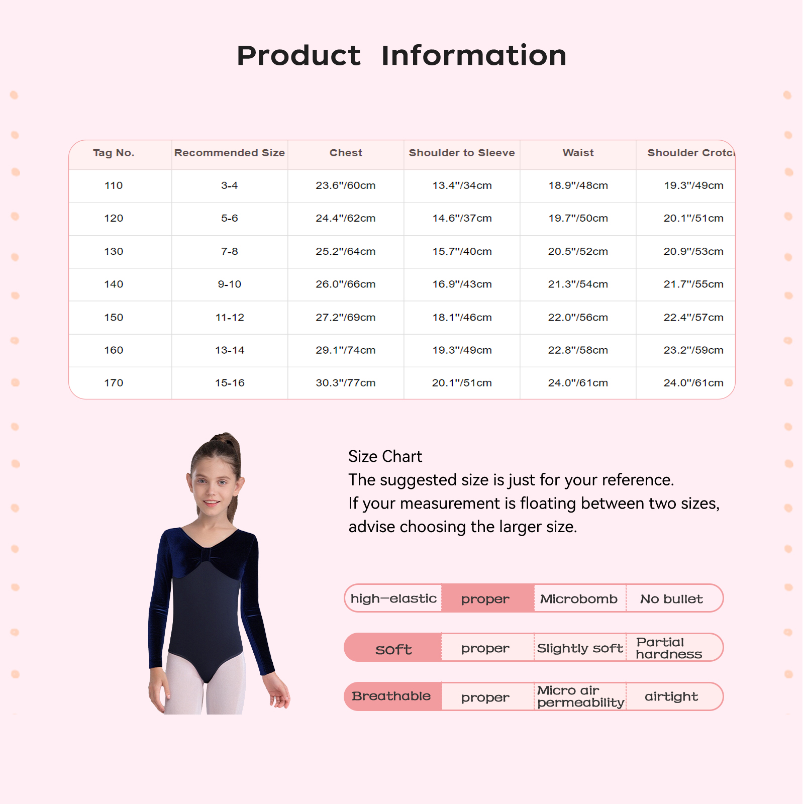 Kids Ballet Leotard Long Sleev - Elastic Lace Trim avaliação e preço