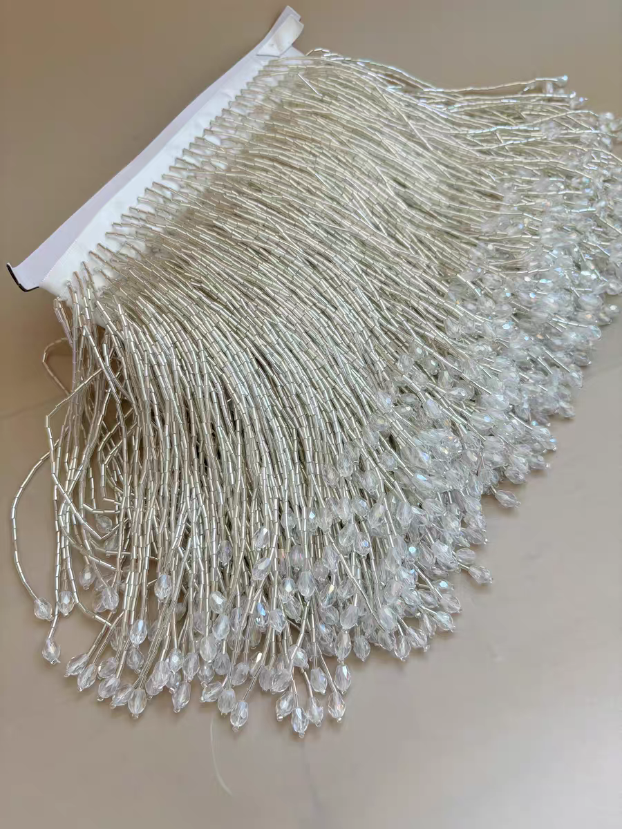 6 inches Wide Bugle Beads Crys - Beaded Trim Fringe avaliação e preço