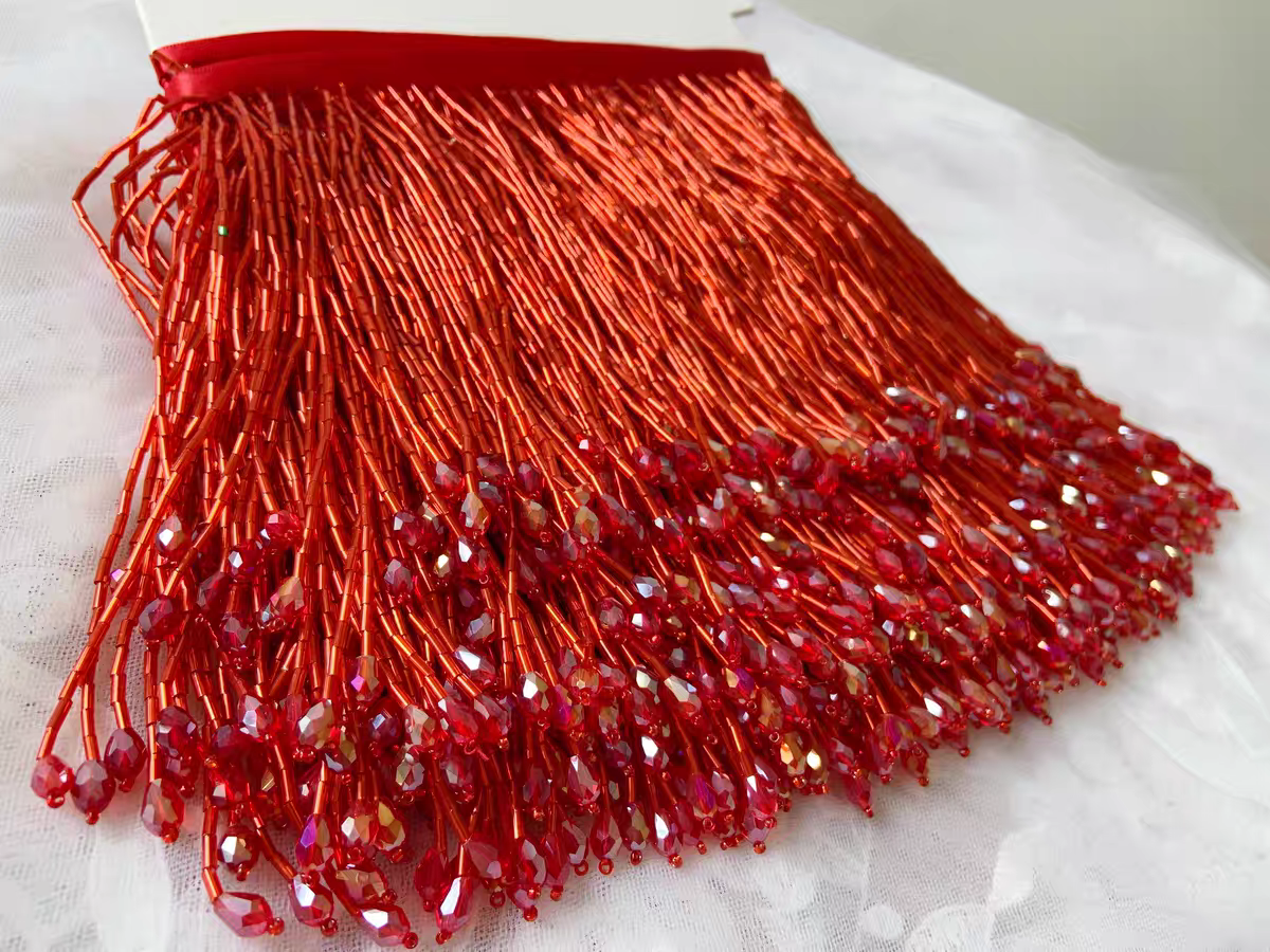 6 inches Wide Bugle Beads Crys - Beaded Trim Fringe avaliação e preço