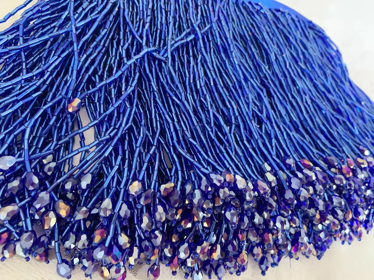 6 inches Wide Bugle Beads Crys - Beaded Trim Fringe avaliação e preço
