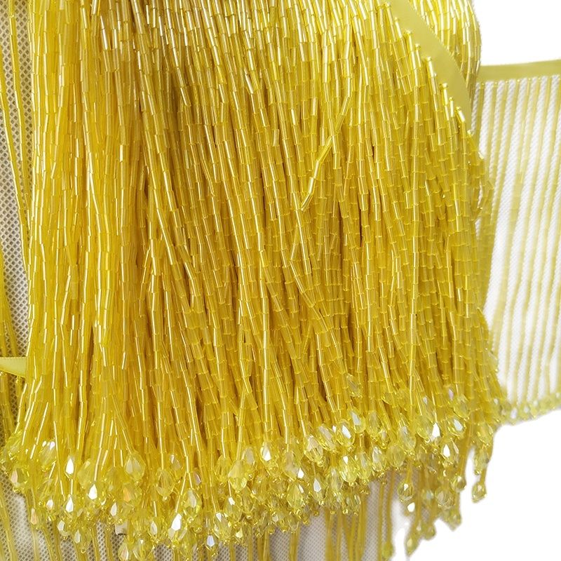 6 inches Wide Bugle Beads Crys - Beaded Trim Fringe avaliação e preço