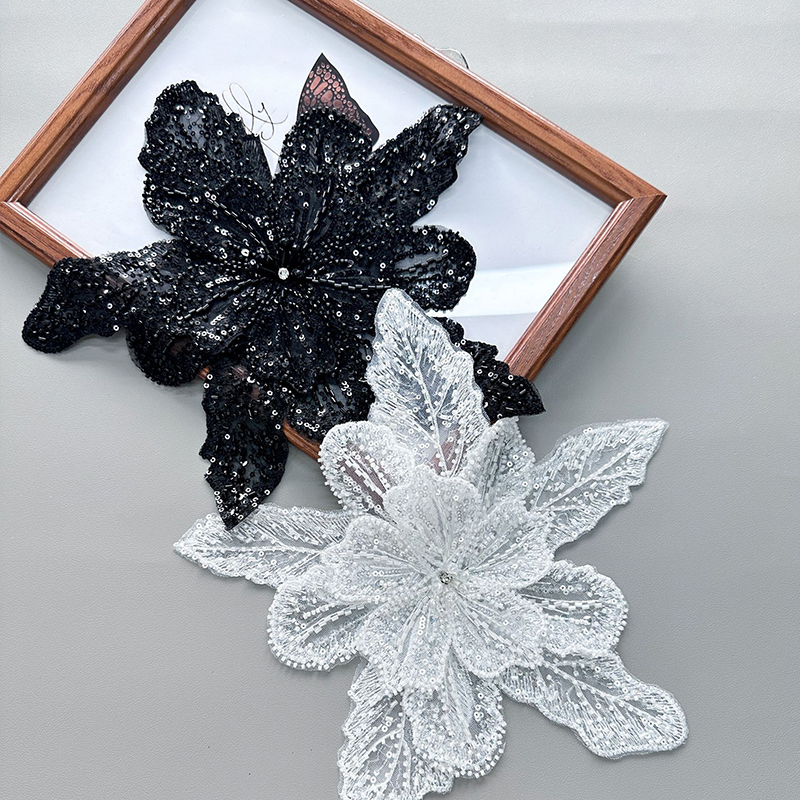 White Lace Sequin Beaded Flowe - Applique Patch Flower avaliação e preço