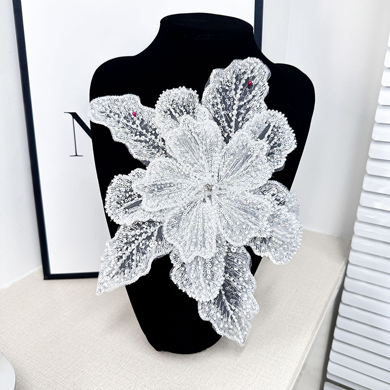White Lace Sequin Beaded Flowe - Applique Patch Flower avaliação e preço